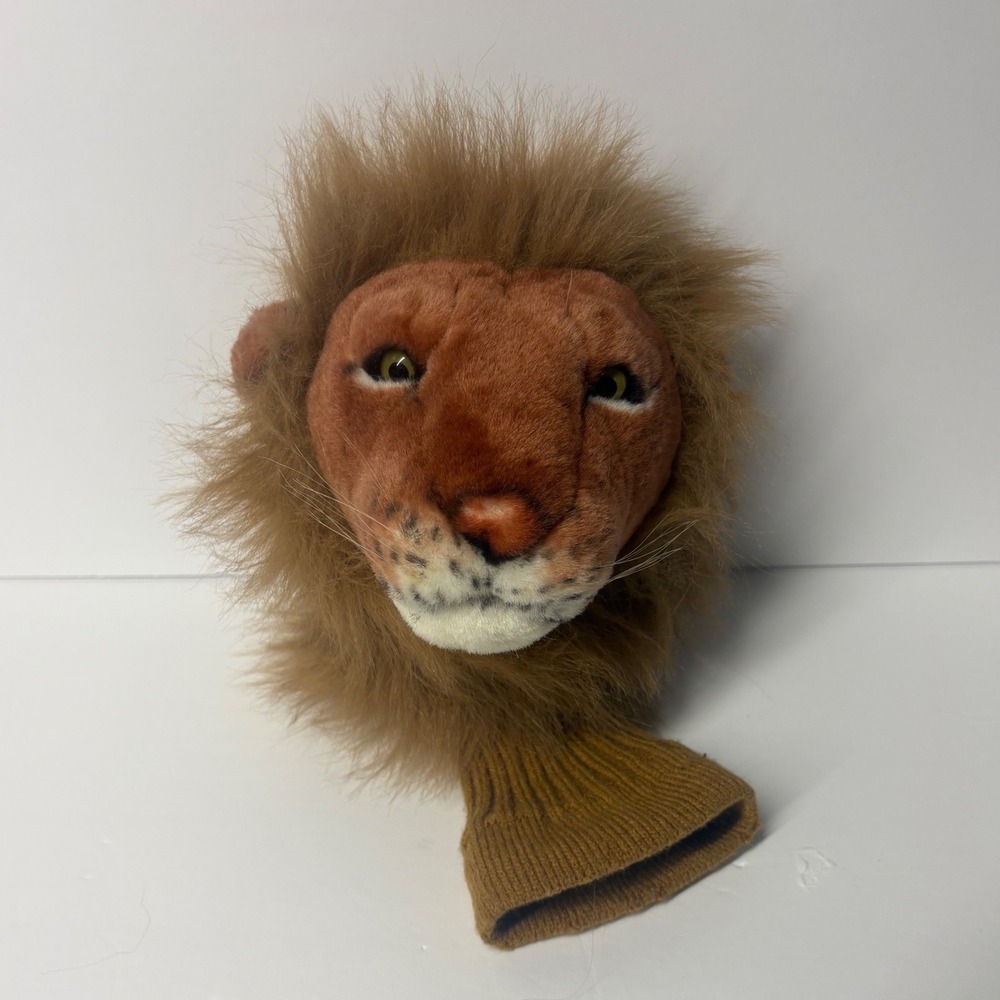 Realistic Lion Head Plush Golf Club Head Cover Brown Faux Fur Driver